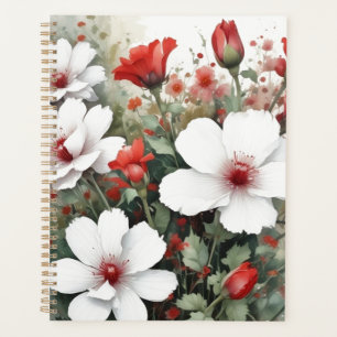 Agenda Flores blancas y rojas Elegante acuarela