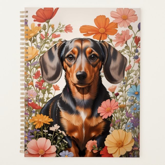 Agenda Flores Cute Brown Dachshund Y Cosmos (Anverso)