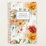 Agenda Flores de acuarela de otoño y patrón de vegetación<br><div class="desc">Planner floral de personalizable con ramo floral de peonías rosas,  amarillas y rojas,  rosas y margaritas con acentos verdes. Personalice agregando nombres y otros detalles. Este planificador botánico será perfecto como regalo personalizado para Navidades,  cumpleaños y graduaciones.</div>