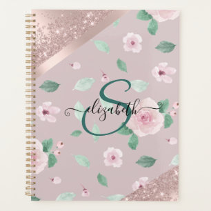 Agenda Flores de Acuarela Monograma de Oro Rosa