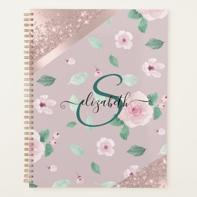 Agenda Flores de Acuarela Monograma de Oro Rosa (Anverso)