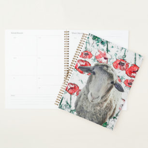 Agenda Flores de adormidera roja de animales de oveja de