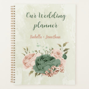 Agenda flores de boda de verde salvia y rubor
