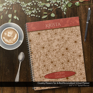 Agenda Flores de campo Tan y Escuela Personalizada Roja