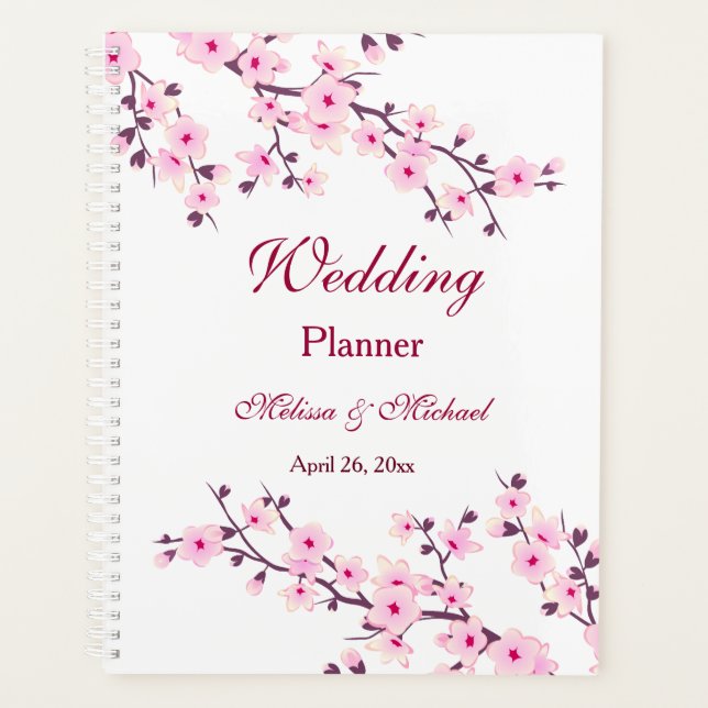 Agenda Flores de cerezo Blanco rosa Añadir nombres Boda (Anverso)