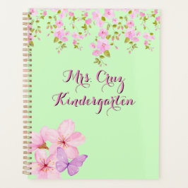 Agenda Flores de Cerezo Bonito Rosa y Verde Personalizado