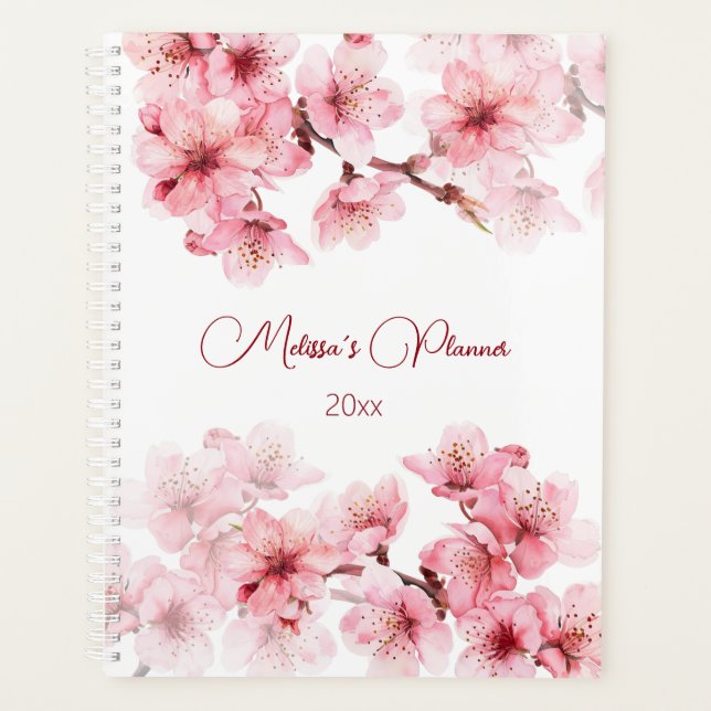 Agenda Flores de cerezo Personalizado blanco rosado (Anverso)