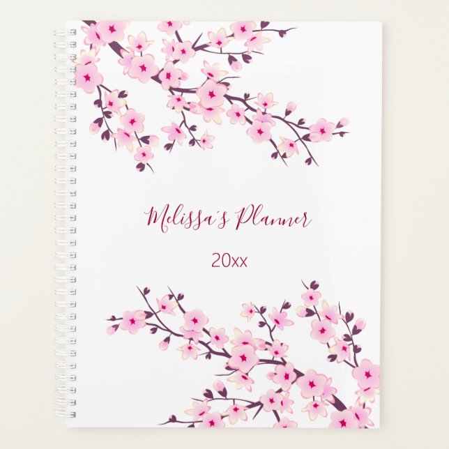 Agenda Flores de cerezo Personalizado blanco rosado (Anverso)