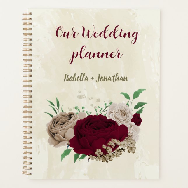 Agenda flores de champán de Borgoña boda (Anverso)
