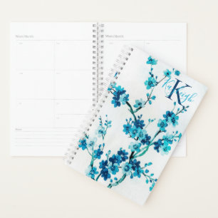 Agenda Flores de color azul Monogramado