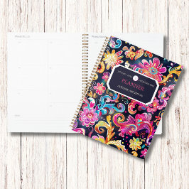 Agenda Flores de color de agua coloridas Monograma comerc