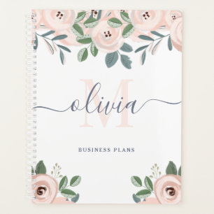 Agenda Flores de color rosa Rubor elegantes Monograma