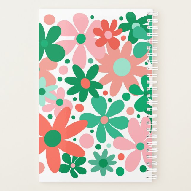 Agenda Flores de coral modernas, divertidas, verdes, rosa (Reverso)