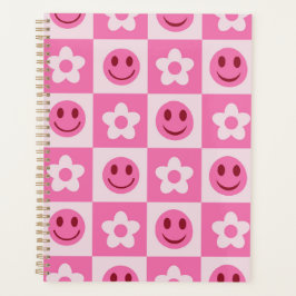 Agenda Flores de cuadros y caras felices rosadas