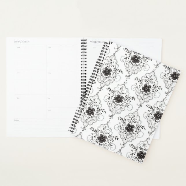 Agenda Flores de encaje falso blanco negro (Demostración)
