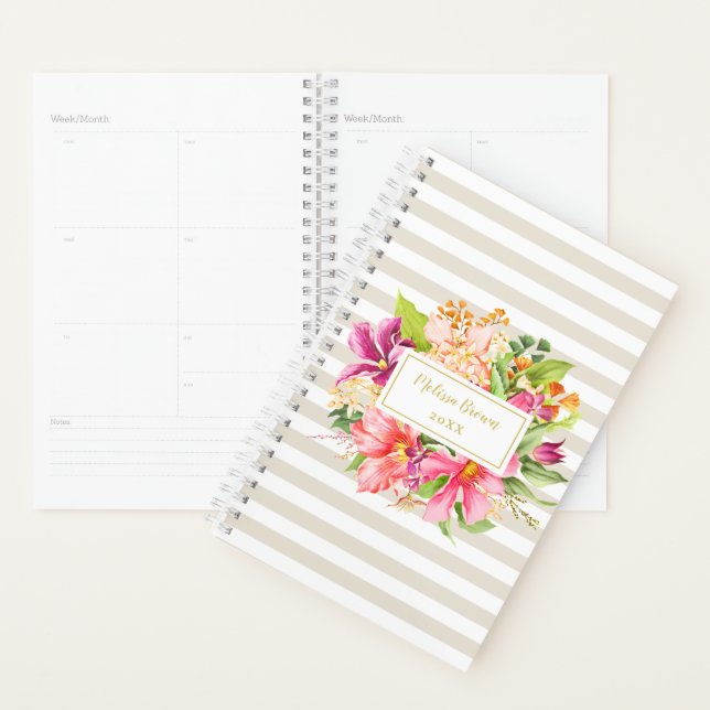 Agenda Flores de época Pink Pastel Beige Elegante Planner (Demostración)