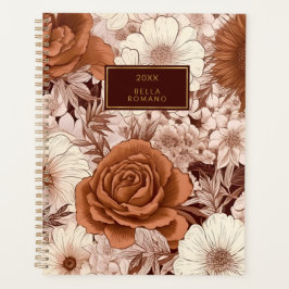 Agenda Flores de flores de malva marrón vintage