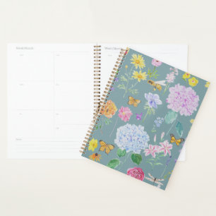 Agenda flores de jardín óleo efecto de pintura turquesa
