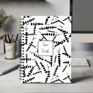Agenda Flores de lavanda blanca en negro_ Patrón floral