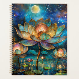 Agenda Flores de Lotus de vidrio manchado en la luna