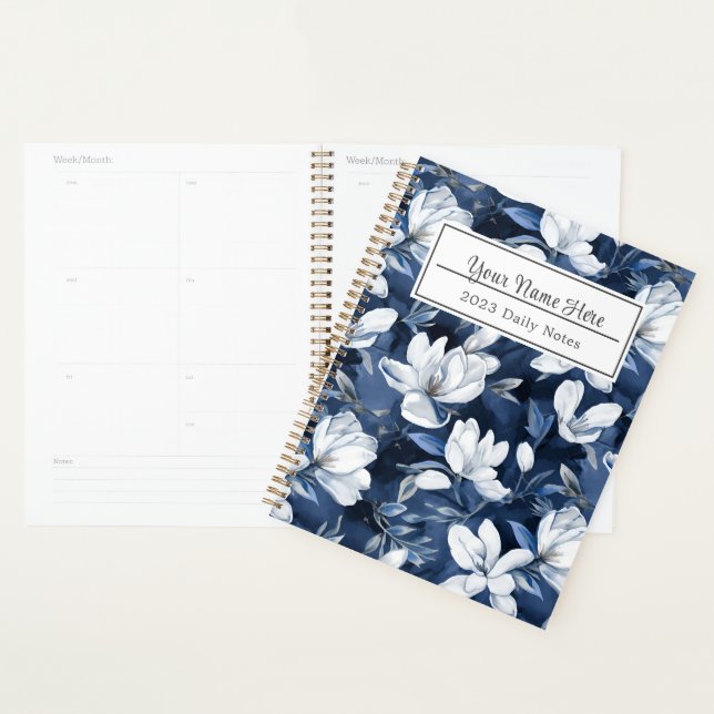 Agenda Flores de magnolia blanca, fondo azul (Demostración)