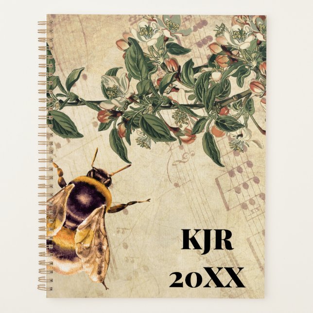 Agenda Flores de manzana de abeja de miel y música de hoj (Anverso)
