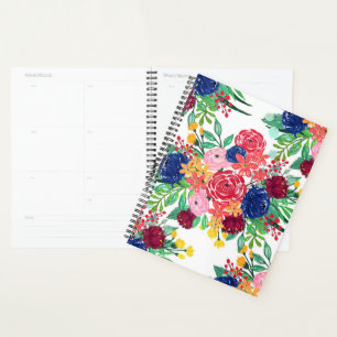 Agenda Flores de moda de boho azul y rojo de la Marina