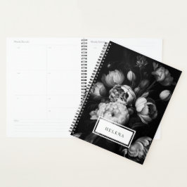 Agenda Flores de Moody Painterly Negra y Blanca