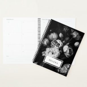 Agenda Flores de Moody Painterly Negra y Blanca