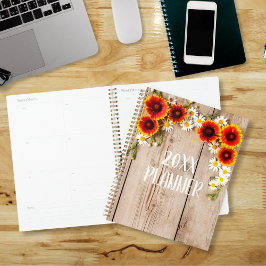 Agenda Flores de naranja y de camomila amarilla en madera