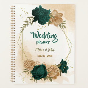 Agenda flores de oro verde esmeralda y beige
