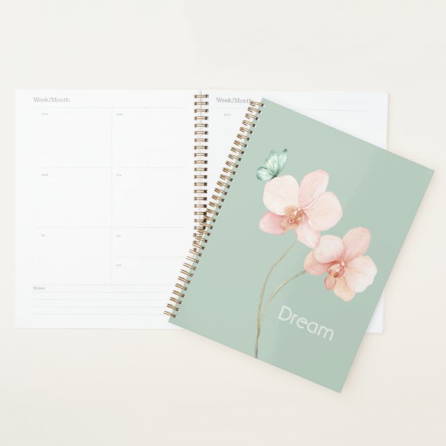 Agenda Flores de orquídea rosa Mariposa de menta Sueño (Demostración)