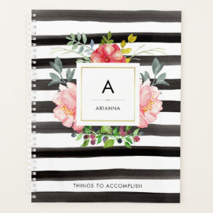 Agenda Flores de peones de color de agua de moda Rayas