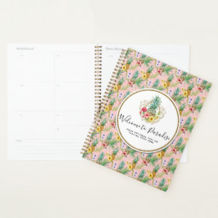 Agenda Flores de piña e hibisco acuarela tropical