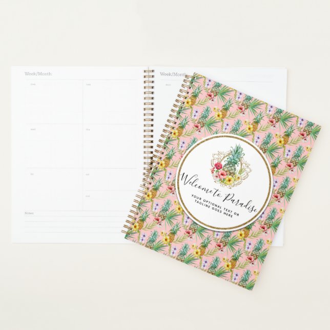 Agenda Flores de piña e hibisco acuarela tropical (Demostración)