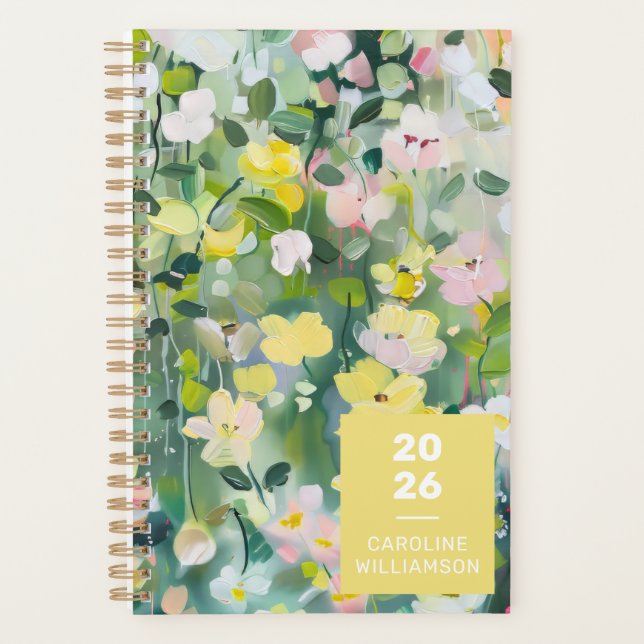 Agenda Flores de pradera verde amarillo nombre personaliz (Anverso)