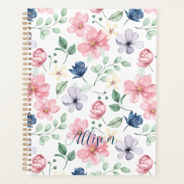 Agenda Flores de primavera y patrón de hojas (Anverso)
