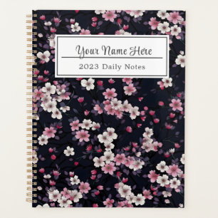 Agenda Flores de Sakura rosada negra, diseño de patrones,