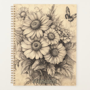 Agenda Flores de sol y mariposa - Papel de edad rústica