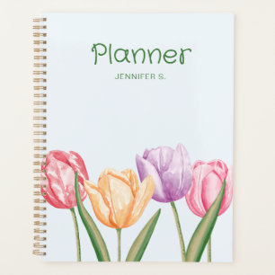 Agenda Flores de Tulipán Acuarela Coloridas con Texto Per