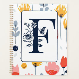 Agenda Flores estampadas iniciales nombre monograma minim