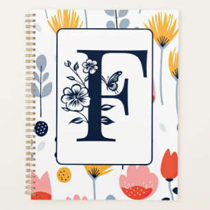 Agenda Flores estampadas iniciales nombre monograma minim