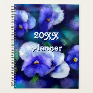 Agenda Flores florales en los paneles azules Pansies Verd