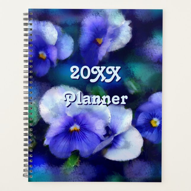 Agenda Flores florales en los paneles azules Pansies Verd (Anverso)