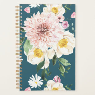 Agenda Flores florales planner de espiral verde rubio
