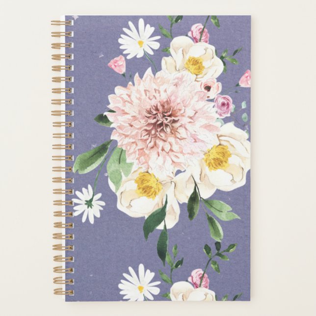 Agenda Flores florales planner de espiral violeta (Anverso)