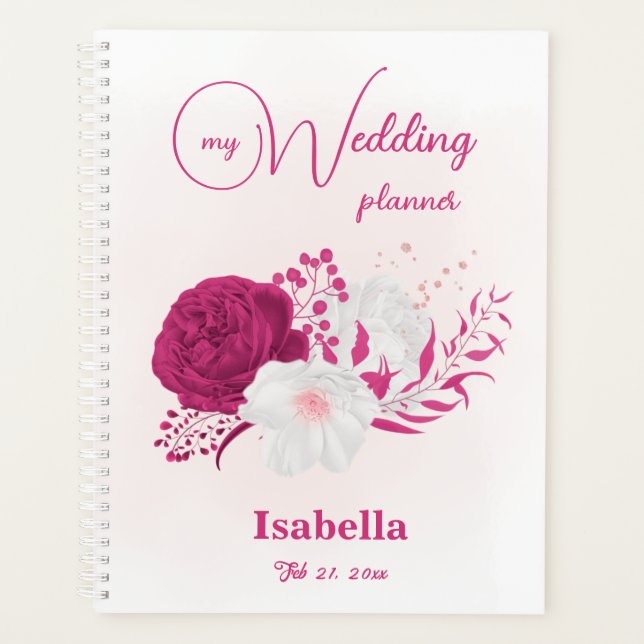 Agenda flores fucsia botánico boda (Anverso)