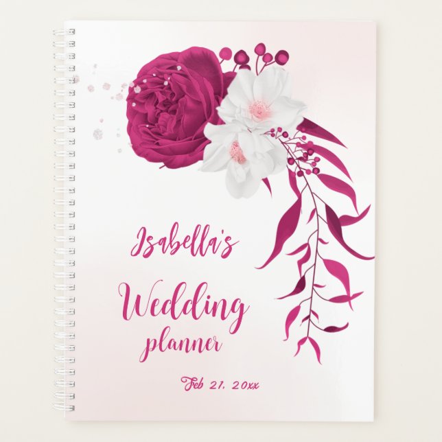 Agenda flores fucsia botánico boda (Anverso)