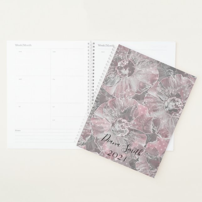 Agenda Flores grandes de color gris rosa (Demostración)