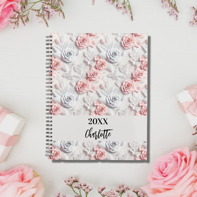 Agenda Flores guión de nombre de patrón blanco rosado 202 (Subido por el creador)